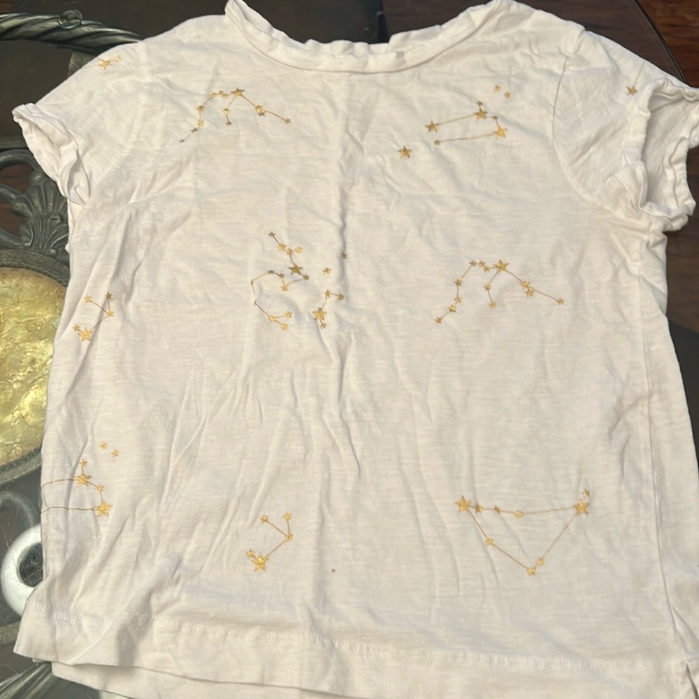 White Loft tee shirt with constellations in gold